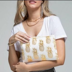 SOLD White Metallic Gold Foil Pineapple Print Clutch Wristlet